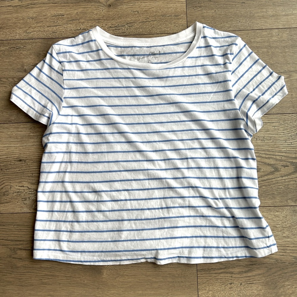 Universal Thread White Tee with Light Blue Stripes - Short Sleeve